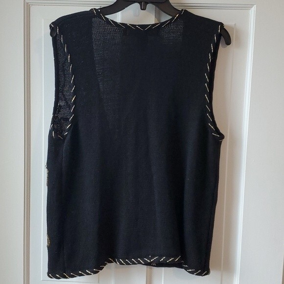 VINTAGE WORK IN PROGRESS UGLY SWEATER VEST BUTTON CARDIGAN SEQUIN BLACK MEDIUM - Picture 4 of 7